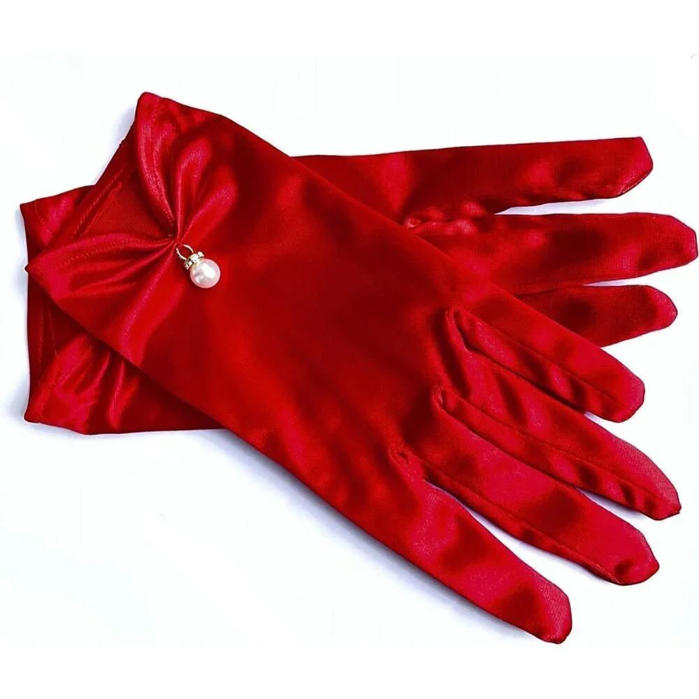 Women's Dark Red Floral Lace Gloves Elegant Wrist Bridal Wedding Dinner Party